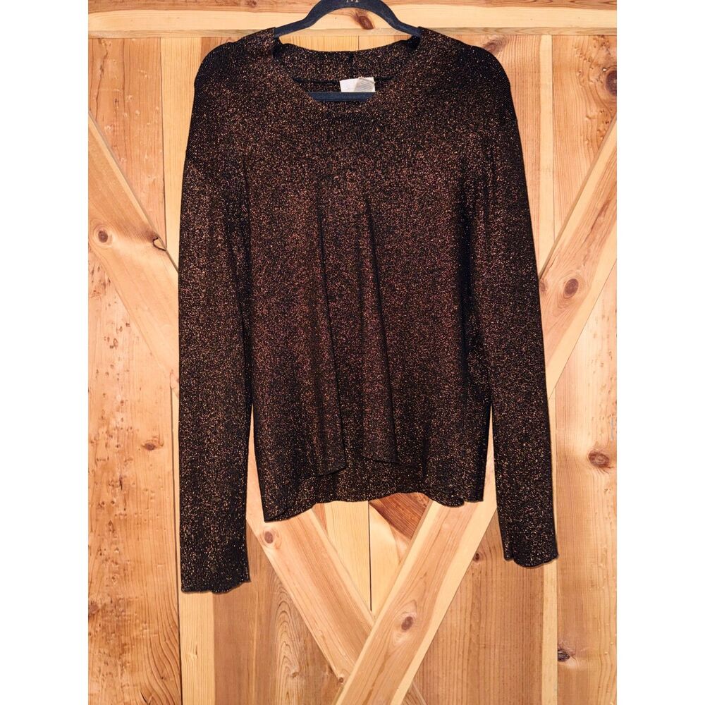 Vintage 90s Studio Works Metallic Bronze Copper Shimmer Knit Sweater XL Glitter